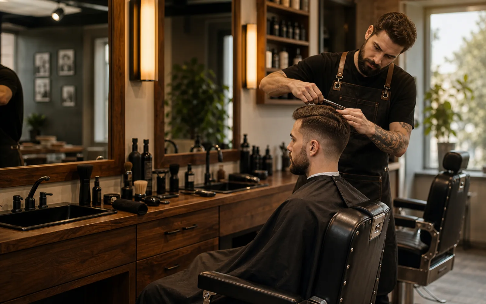 Classic barber chair under warm light
