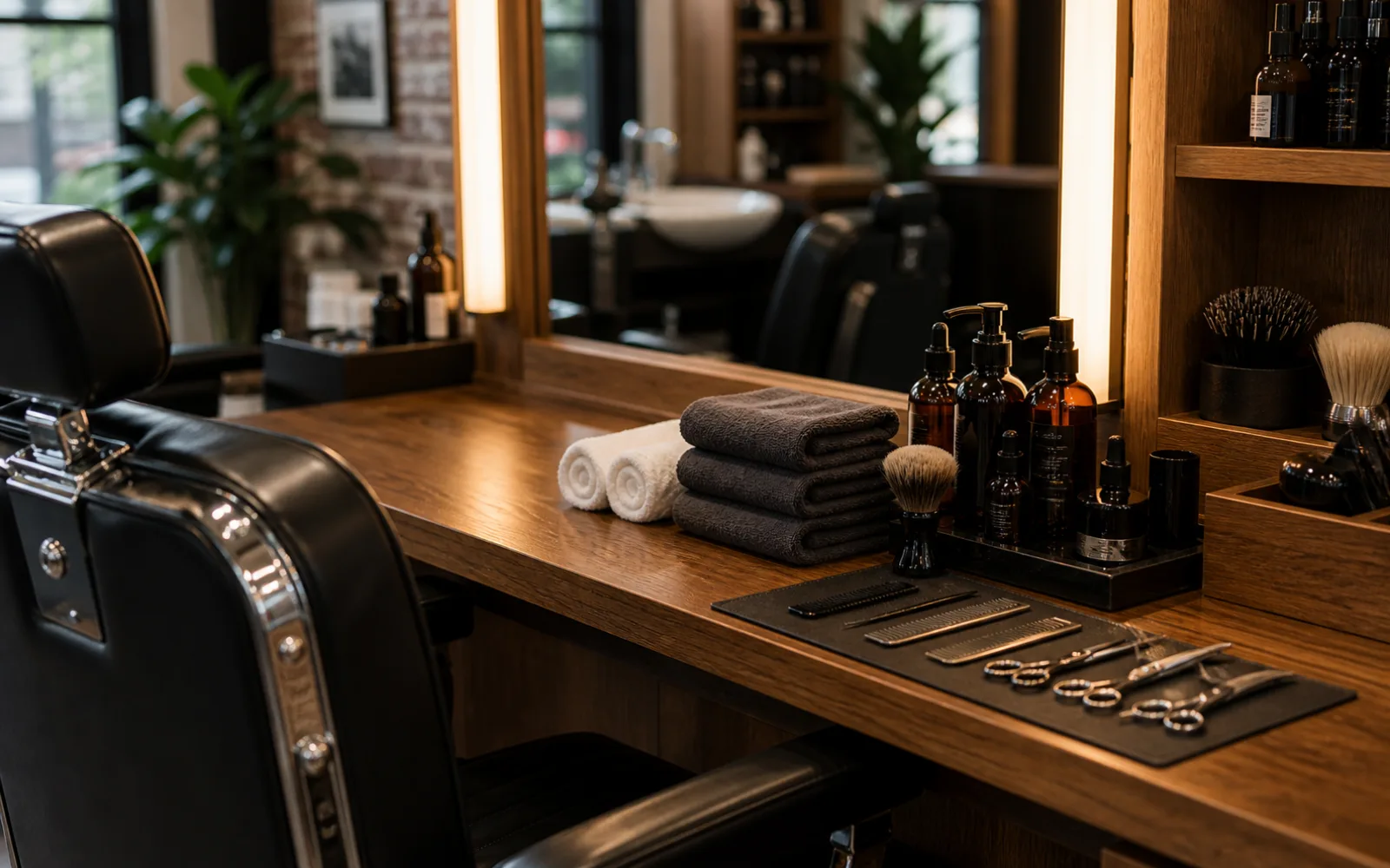 Beard grooming prep with brush and warm towel