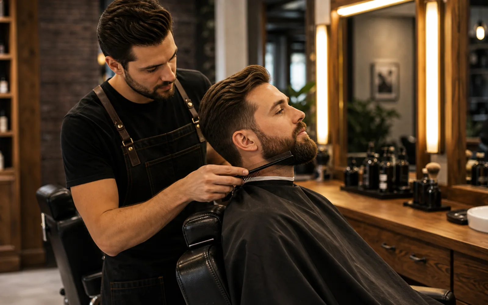 Barbershop shelf with unbranded grooming products