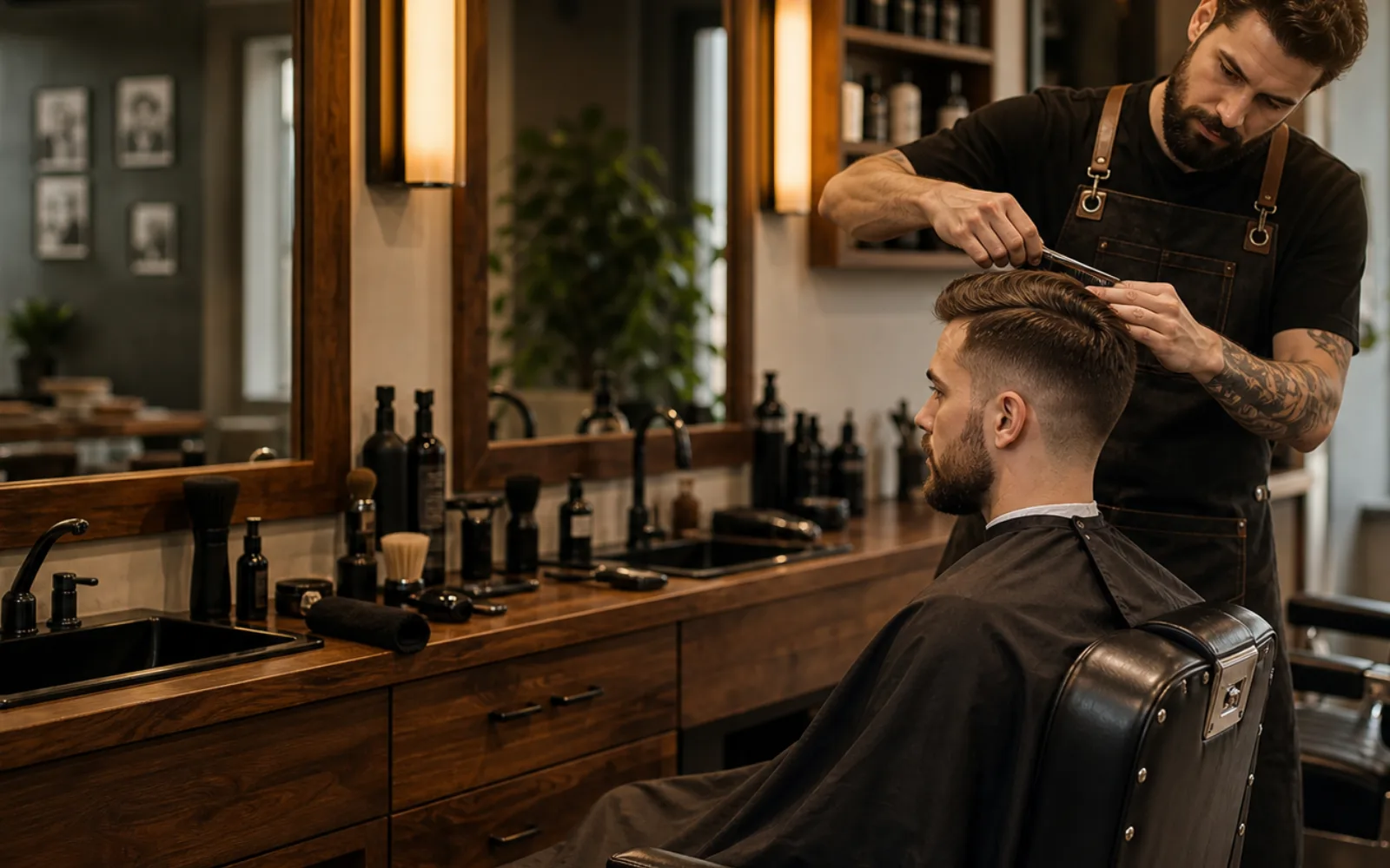 Fade haircut tools beside a barber chair